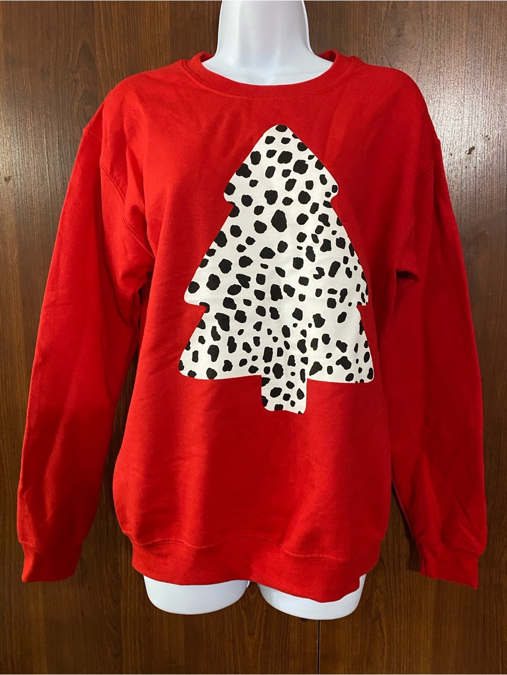 Red Holiday Tree Graphic Sweatshirt - Women Dalmatian Tree